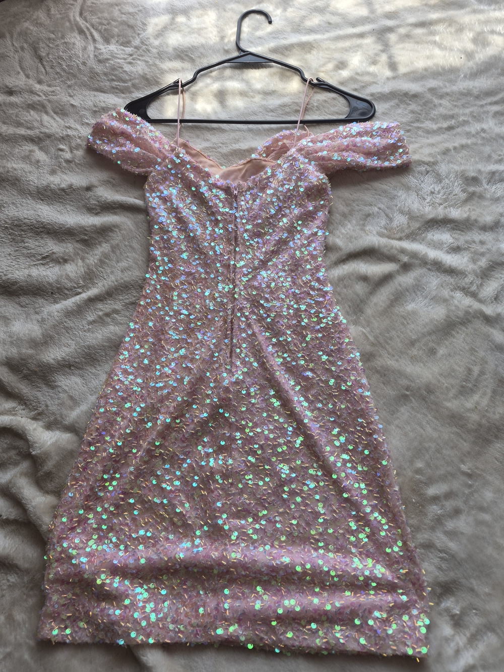 Girls' Pink Sequin Off-Shoulder Party Dress